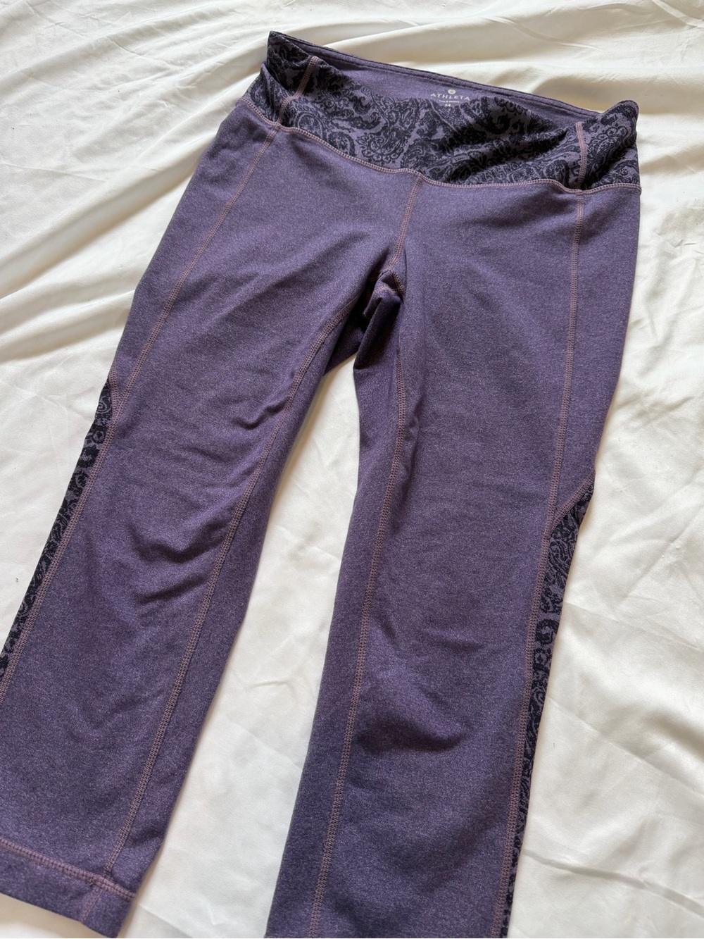 Athleta Purple Capris with Patterned Waistband